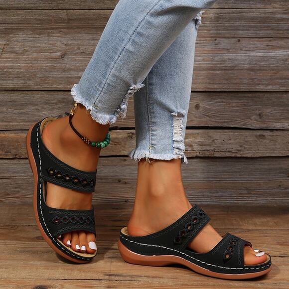 Black Sandals Womens Size 8 Fashion Casual Wedges Shoes Outdoor Slippers - Picture 1 of 9